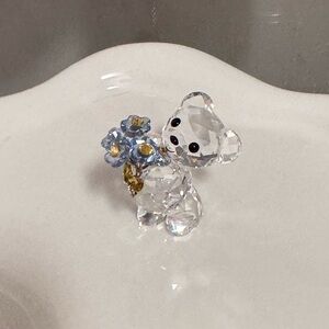 Swarovski Crystal Bear with Blue and Yellow Flowers